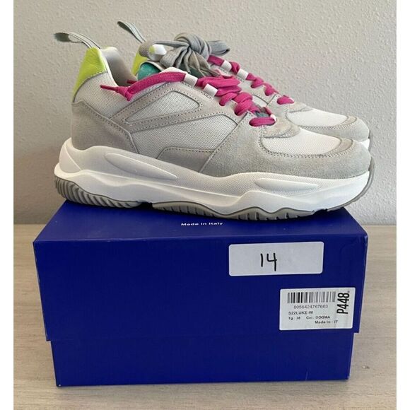 P448 Women's Sz 8 EUR 38 White Luke Leather/Mesh Fabric Platform Sneakers - Picture 1 of 12